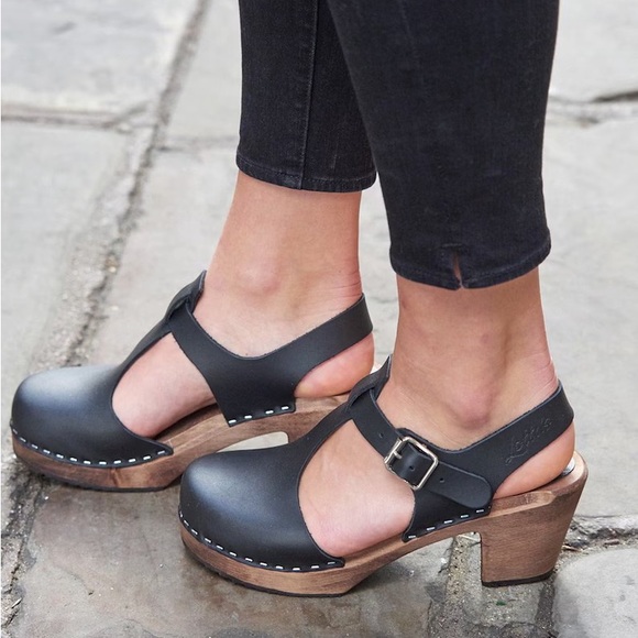 Lotta’s of Sweden | Women’s Black Leather Mary Jane Ankle Strap Clogs, size 6.5 - Picture 2 of 16